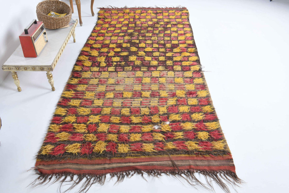 El yapımı vintage yolluk 137x307 cm i̇kat desenli yün - detay görünümü