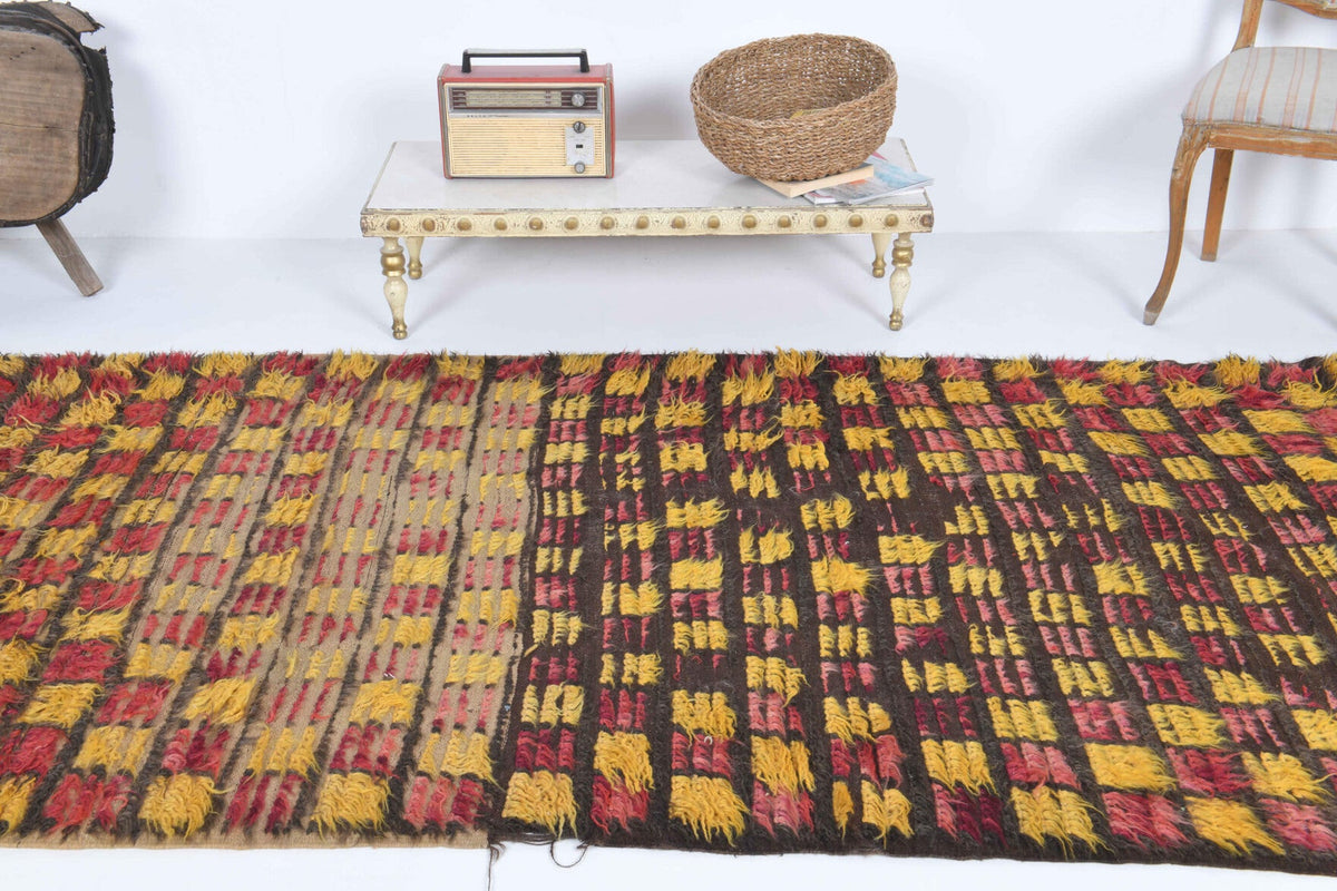 El yapımı vintage yolluk 137x307 cm i̇kat desenli yün - desen detayı