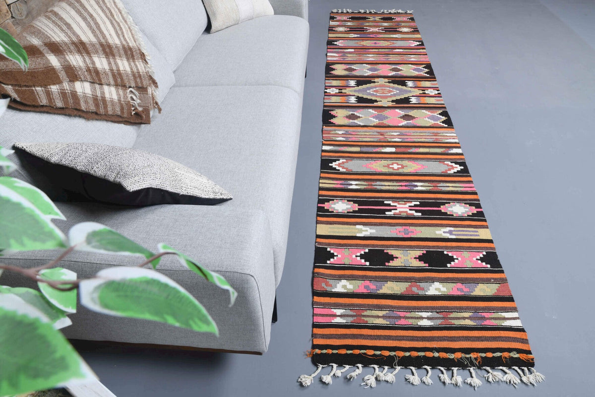 El yapımı vintage yolluk 71x318 cm çizgili desenli yün - detay görünümü