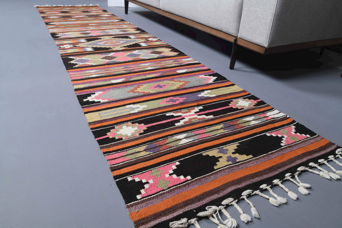 El yapımı vintage yolluk 71x318 cm çizgili desenli yün - desen detayı