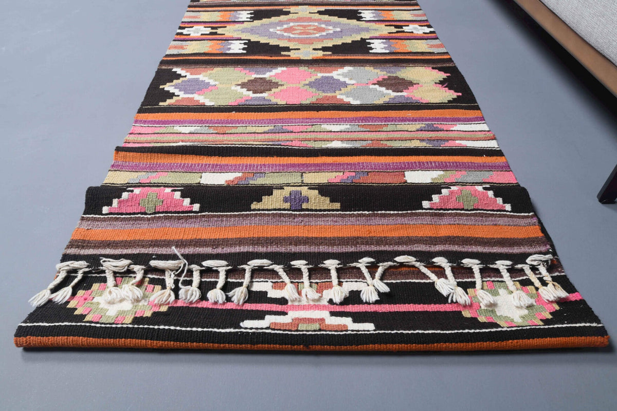 El yapımı vintage yolluk 71x318 cm çizgili desenli yün - mekan görünümü