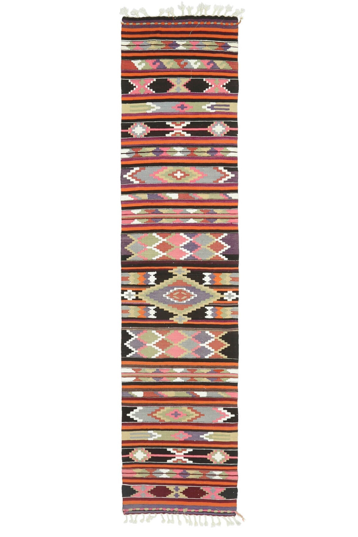 El yapımı vintage yolluk 71x307 cm tribal desenli yün - açık alan görünümü