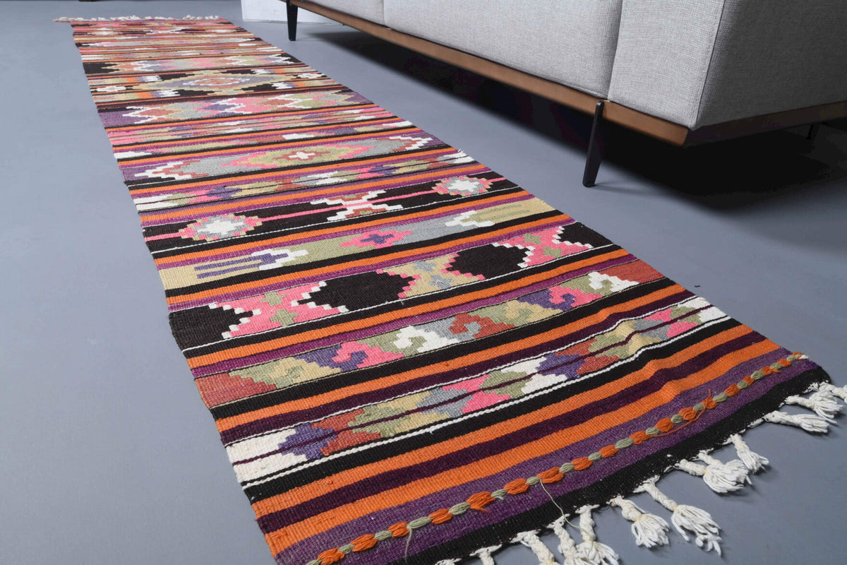 El yapımı vintage yolluk 71x307 cm tribal desenli yün - desen detayı