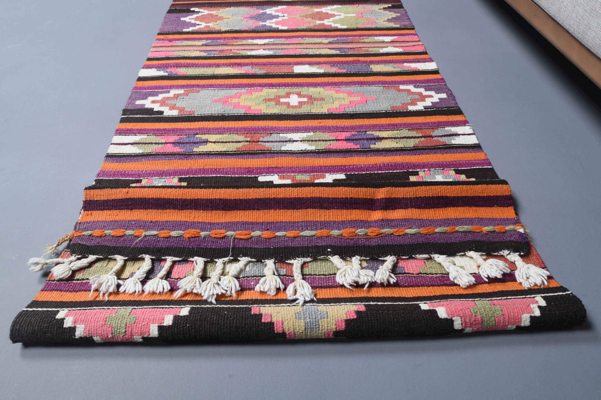 El yapımı vintage yolluk 71x307 cm tribal desenli yün - üstten görünüm