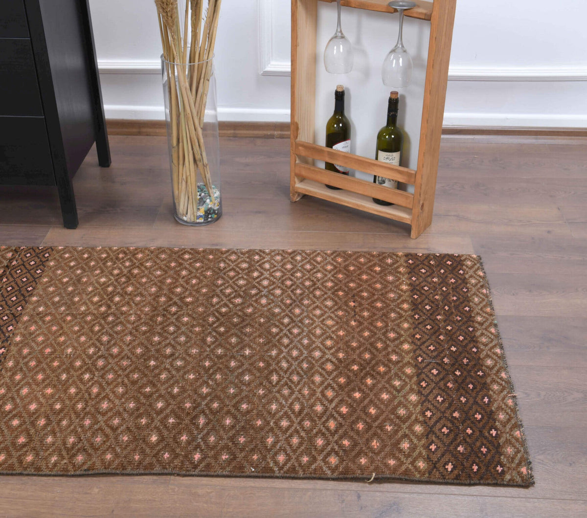 El yapımı vintage yolluk 81x310 cm i̇kat desenli yün - desen detayı