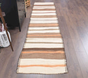 El yapımı vintage yolluk 79x345 cm çizgili desenli yün - detay görünümü