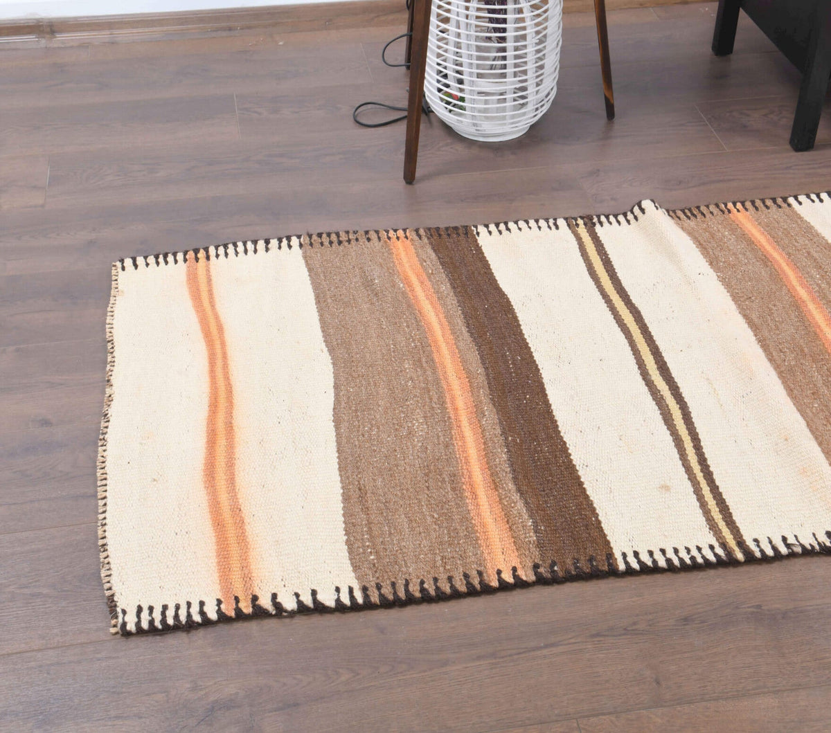 El yapımı vintage yolluk 79x345 cm çizgili desenli yün - mekan görünümü