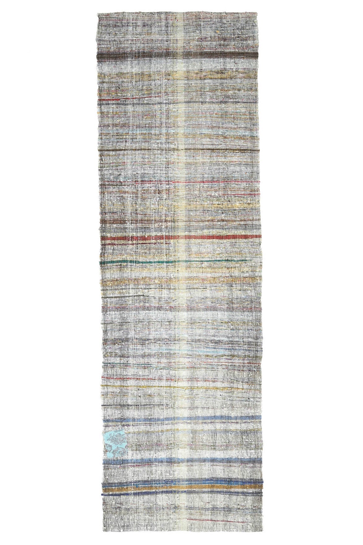 El yapımı vintage yolluk 109x368 cm çizgili desenli yün - üstten görünüm
