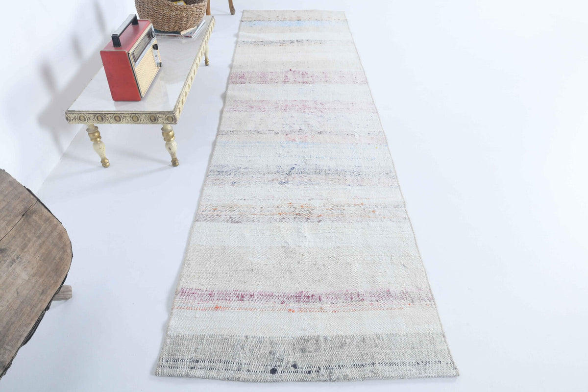 El yapımı vintage yolluk 79x287 cm çizgili desenli yün - detay görünümü