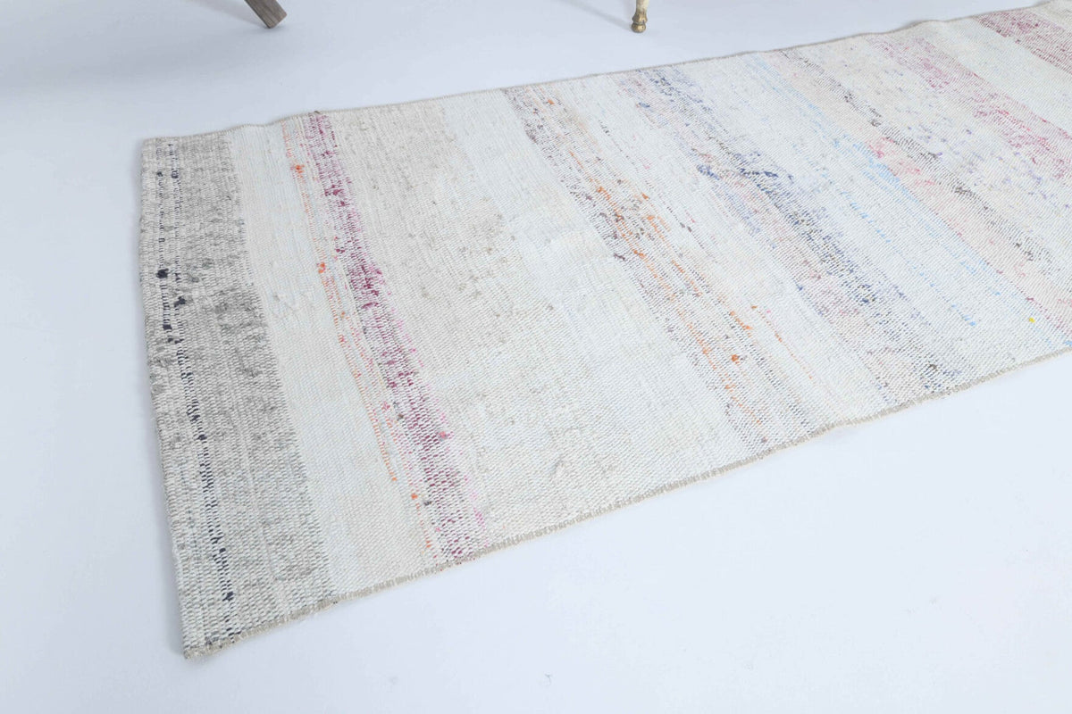 El yapımı vintage yolluk 79x287 cm çizgili desenli yün - kenar ve saçak detayı