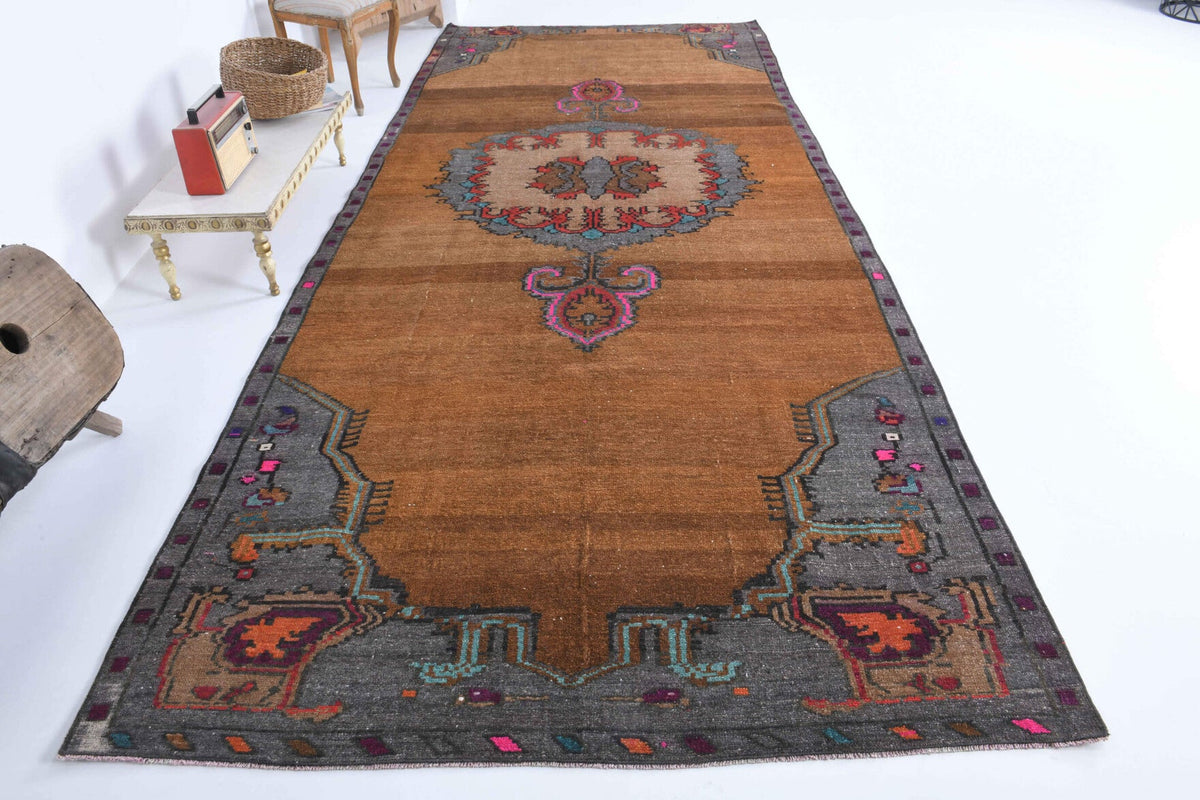El yapımı vintage yolluk 178x447 cm oryantal desenli yün - detay görünümü