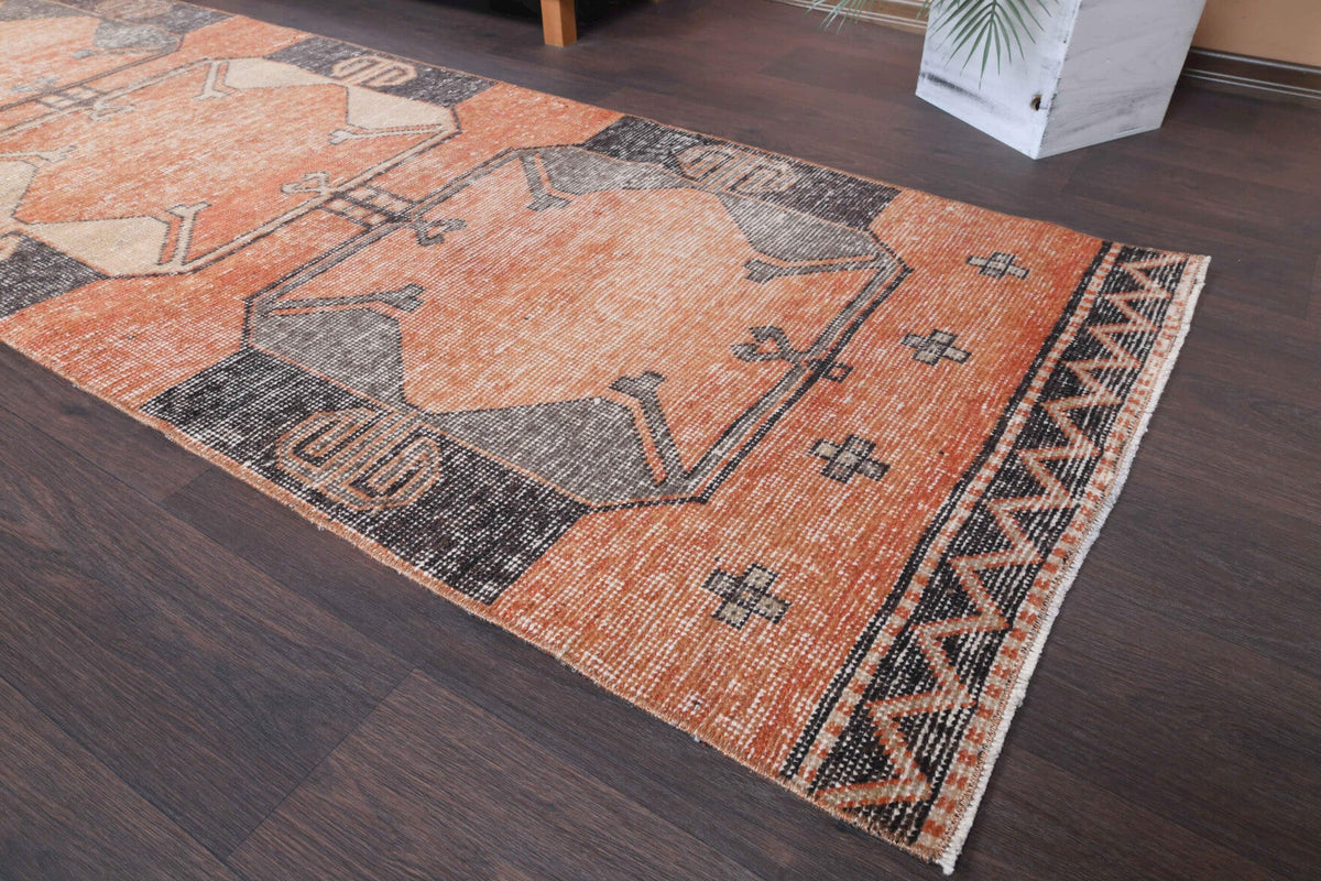 El yapımı vintage yolluk 81x305 cm tribal desenli yün - kenar ve saçak detayı