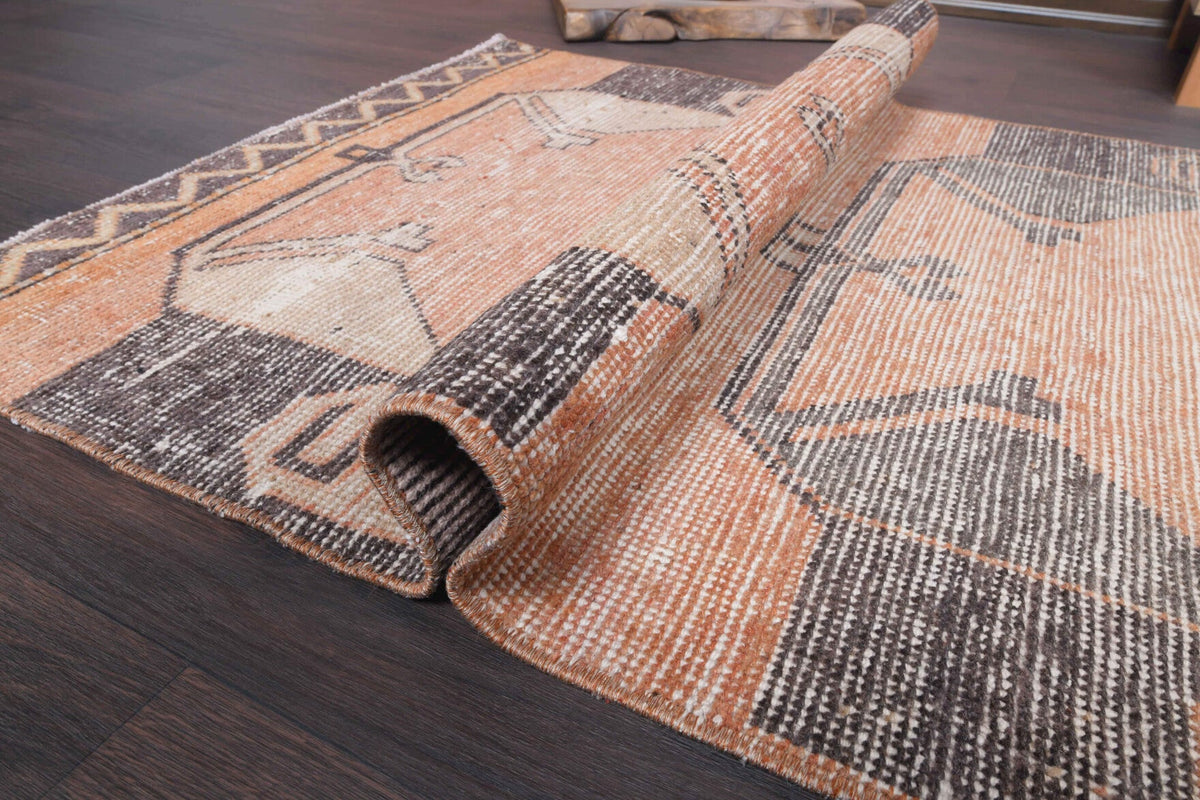 El yapımı vintage yolluk 81x305 cm tribal desenli yün - üstten görünüm