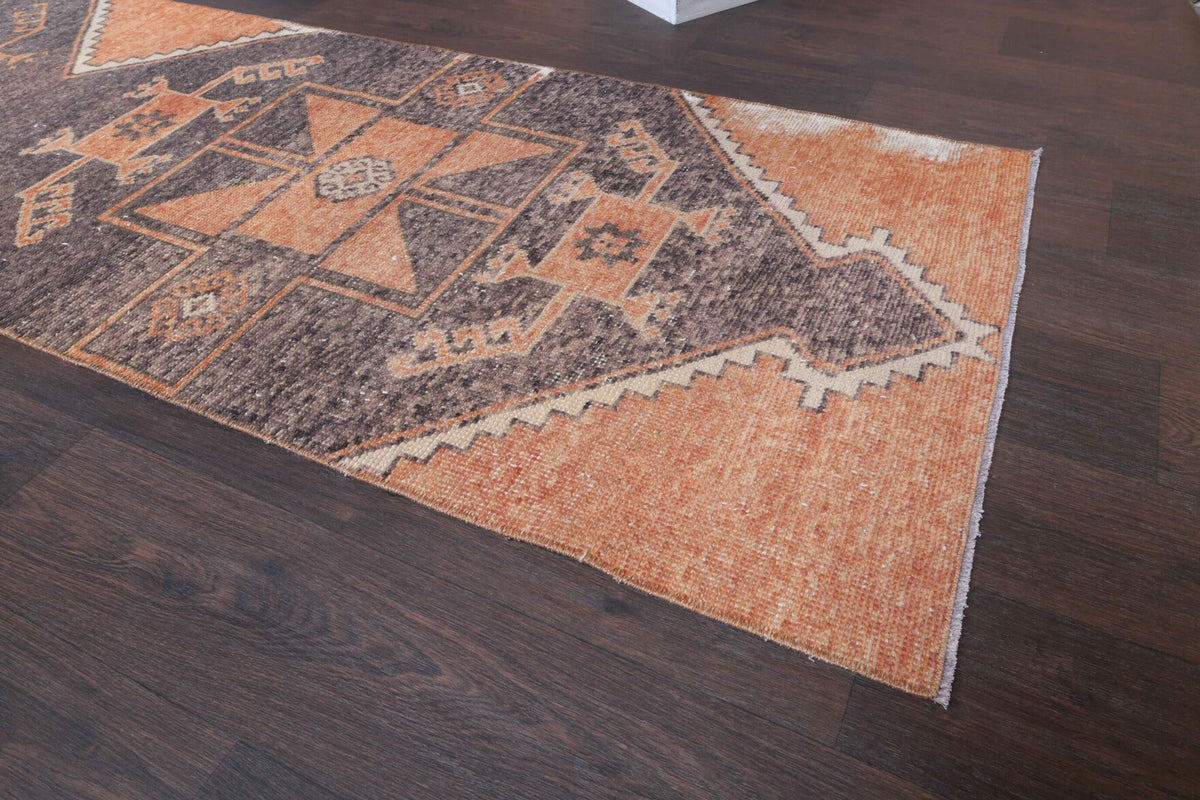 El yapımı vintage yolluk 79x394 cm geometrik desenli yün - kenar ve saçak detayı