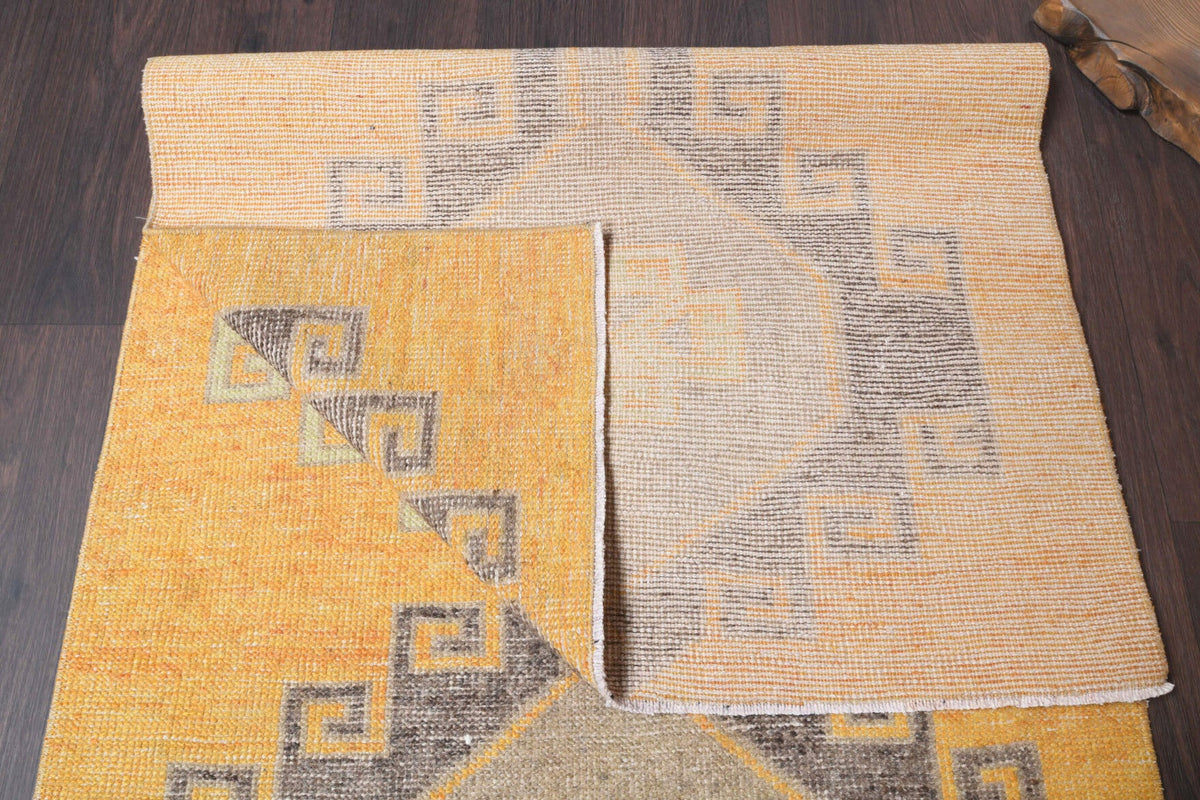 El yapımı vintage yolluk 94x356 cm geometrik desenli yün - desen detayı