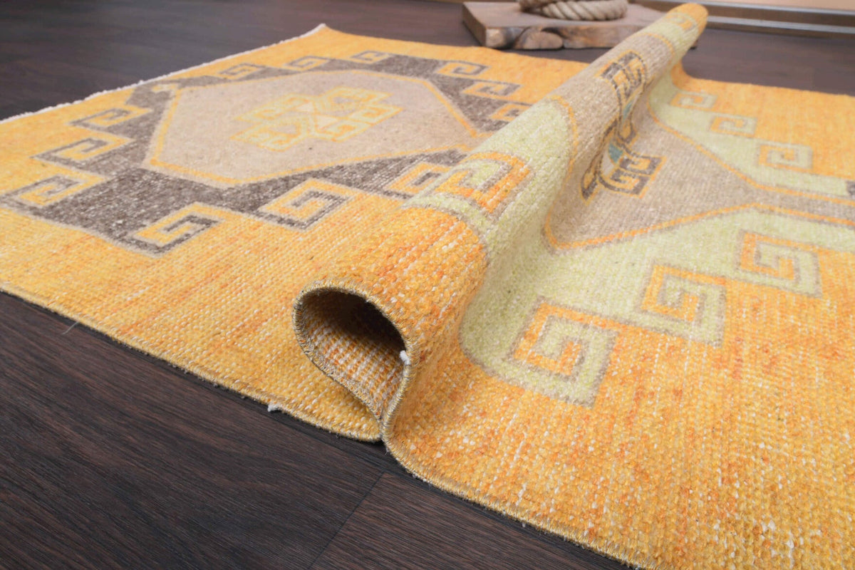 El yapımı vintage yolluk 94x356 cm geometrik desenli yün - mekan görünümü