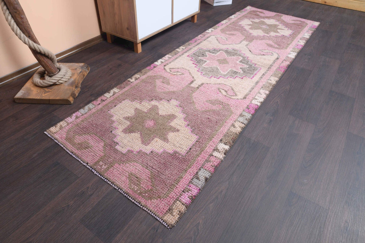 El yapımı vintage yolluk 89x284 cm oryantal desenli yün - detay görünümü