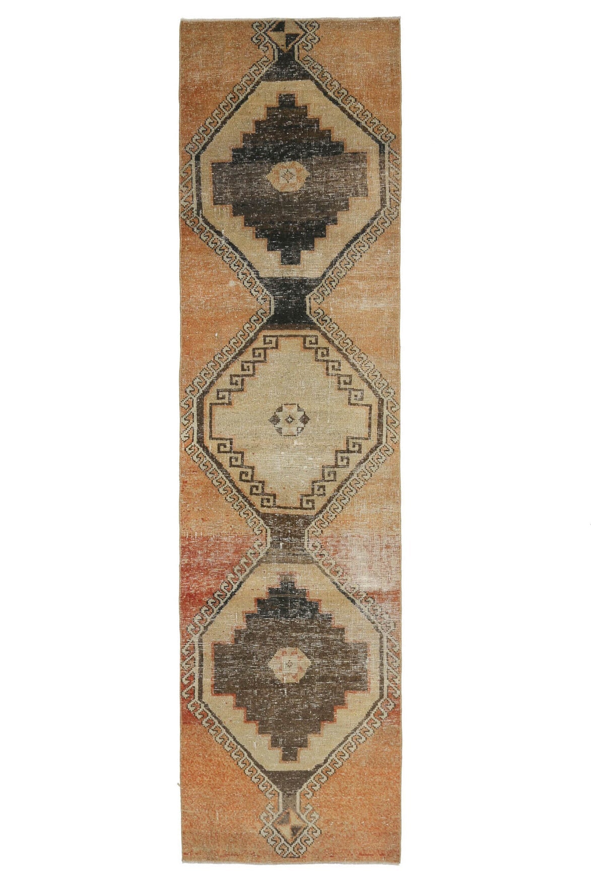 El yapımı vintage yolluk 79x307 cm geometrik desenli yün - açık alan görünümü