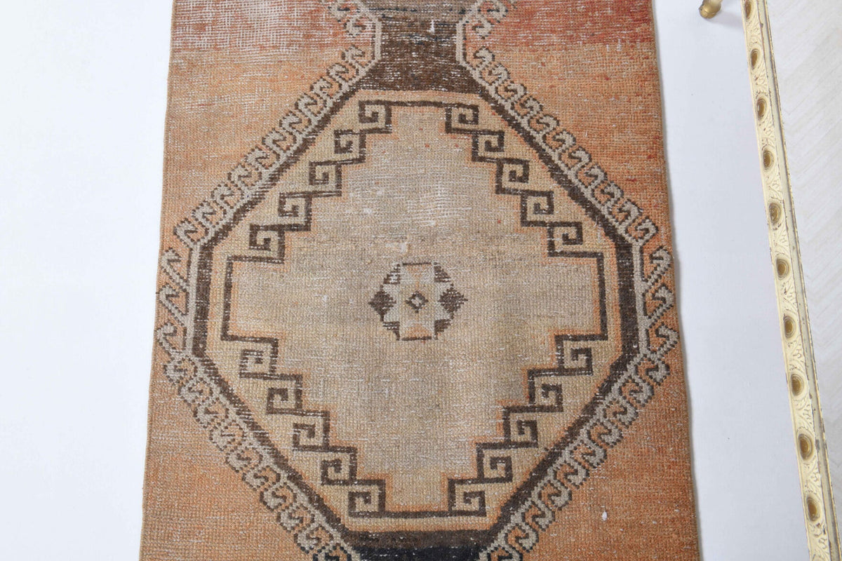 El yapımı vintage yolluk 79x307 cm geometrik desenli yün - desen detayı