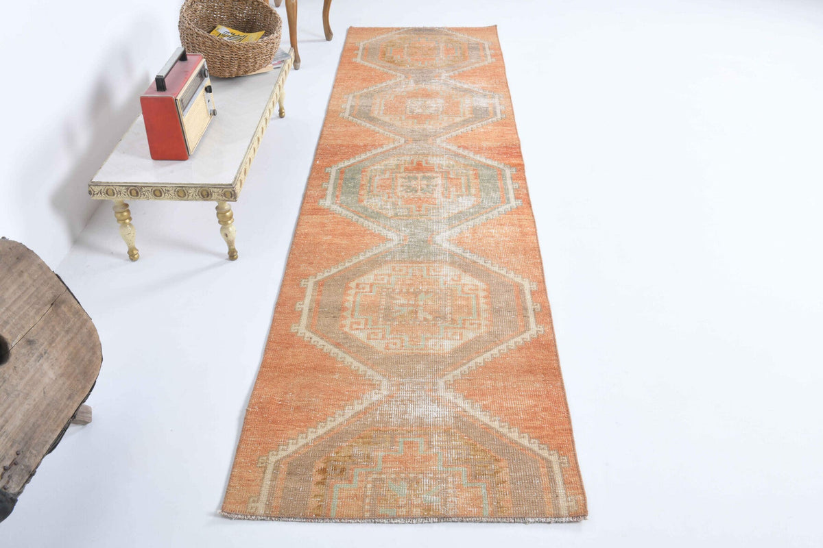 El yapımı vintage yolluk 79x295 cm geometrik desenli yün - detay görünümü