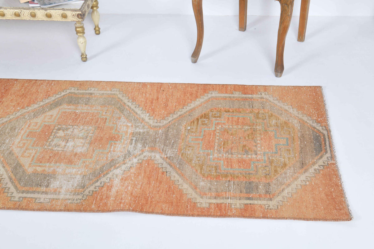 El yapımı vintage yolluk 79x295 cm geometrik desenli yün - kenar ve saçak detayı
