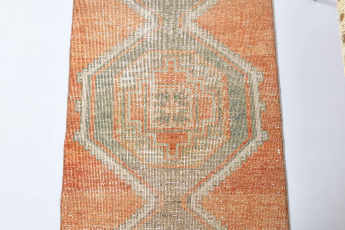 El yapımı vintage yolluk 79x295 cm geometrik desenli yün - desen detayı