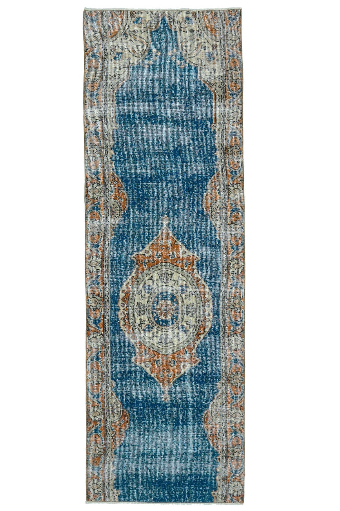 El yapımı vintage yolluk 79x257 cm madalyonlu desenli yün - farklı açıdan görünüm