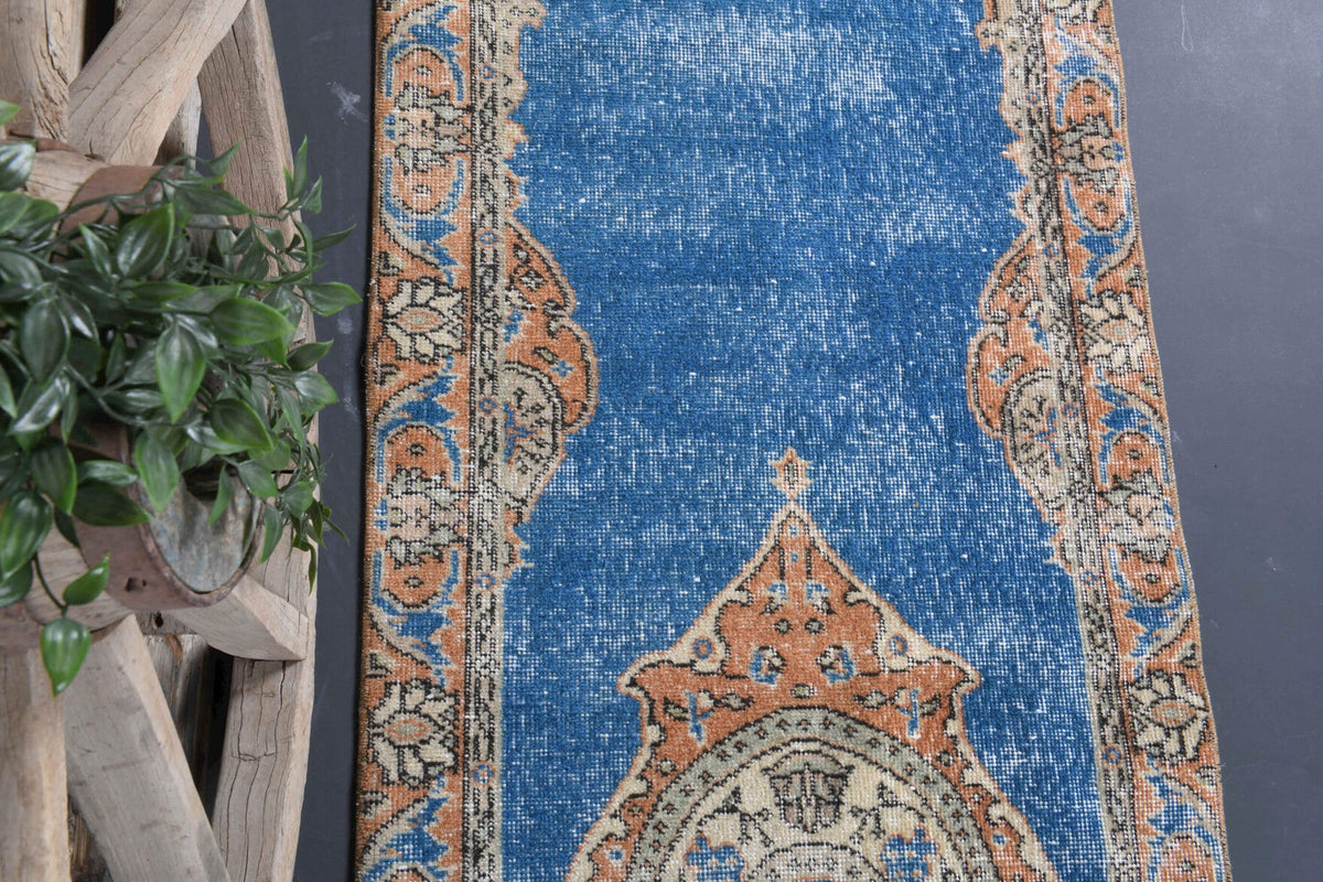 El yapımı vintage yolluk 79x257 cm madalyonlu desenli yün - mekan görünümü