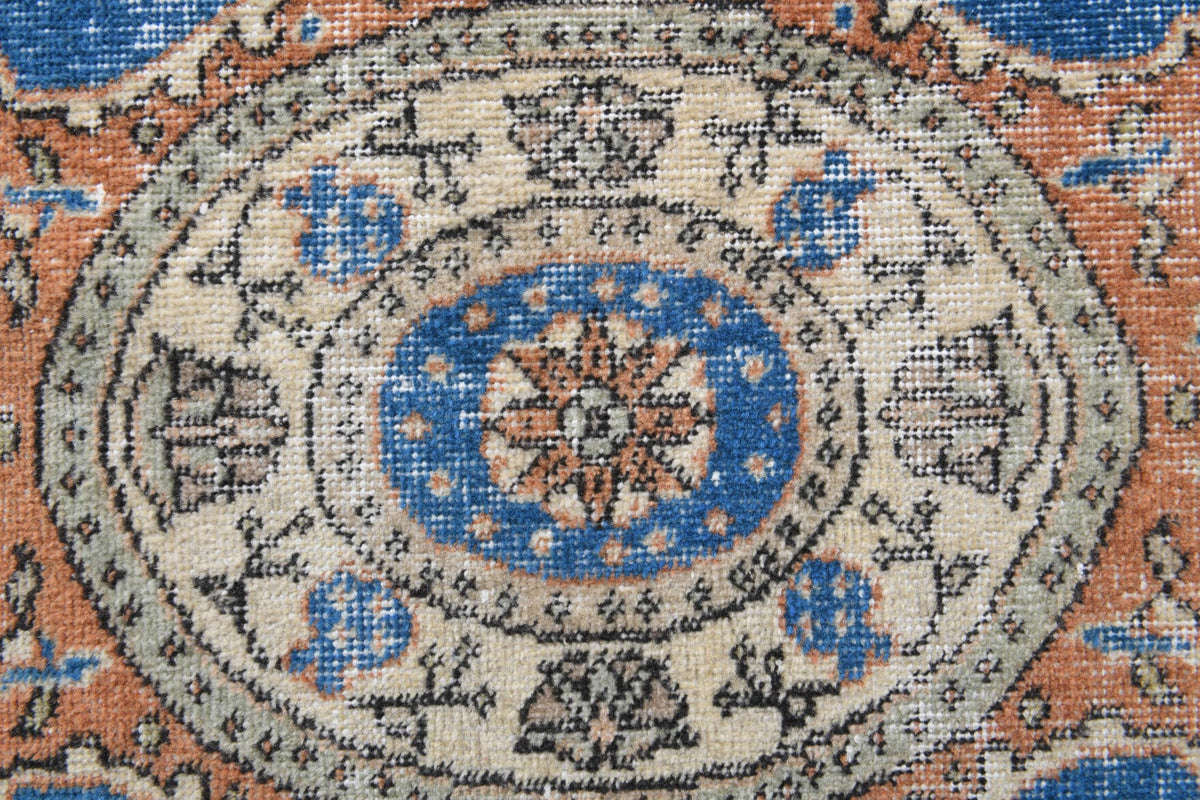 El yapımı vintage yolluk 79x257 cm madalyonlu desenli yün - üstten görünüm