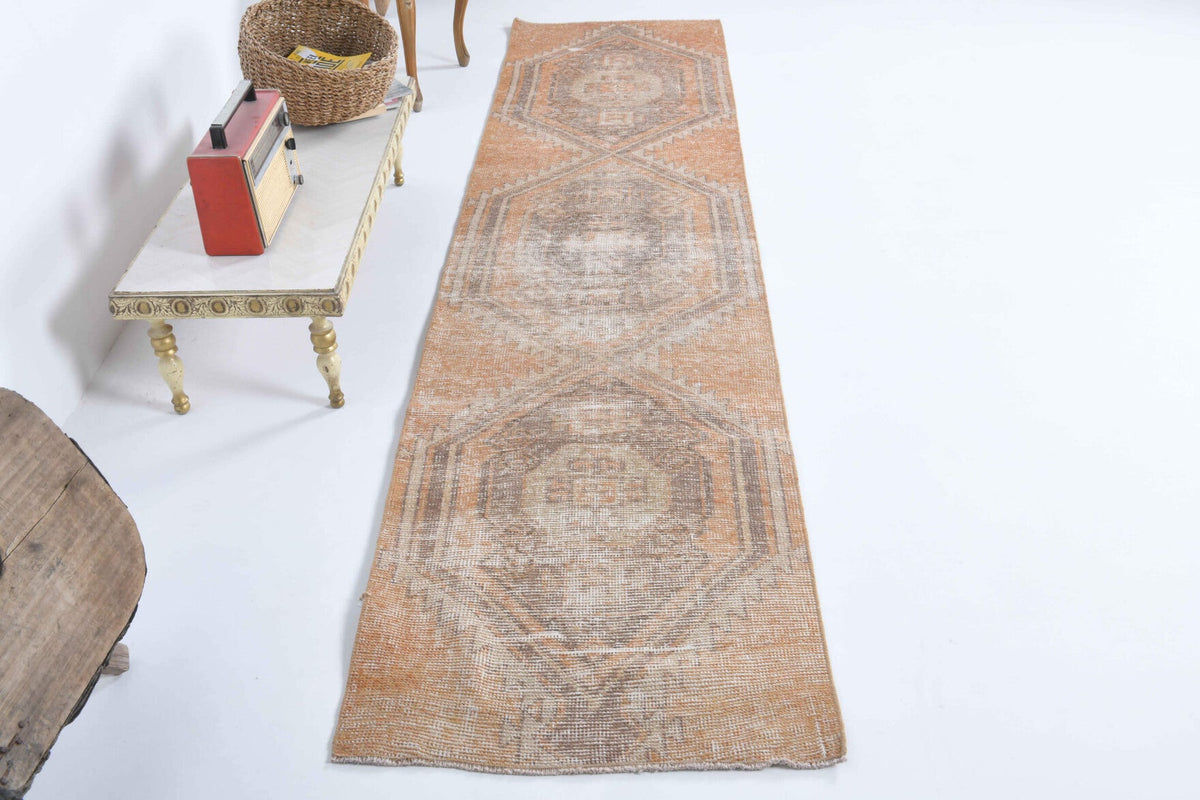 El yapımı vintage yolluk 74x310 cm oryantal desenli yün - detay görünümü