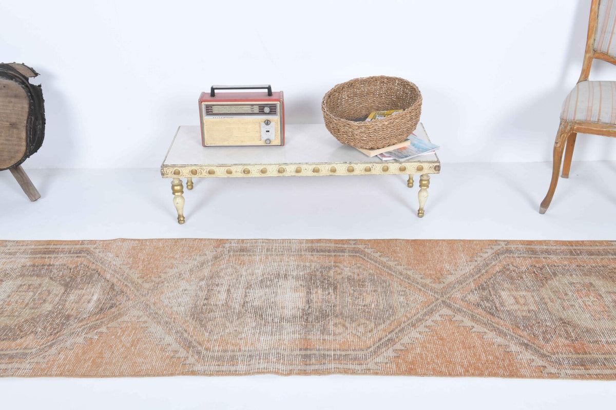 El yapımı vintage yolluk 74x310 cm oryantal desenli yün - üstten görünüm