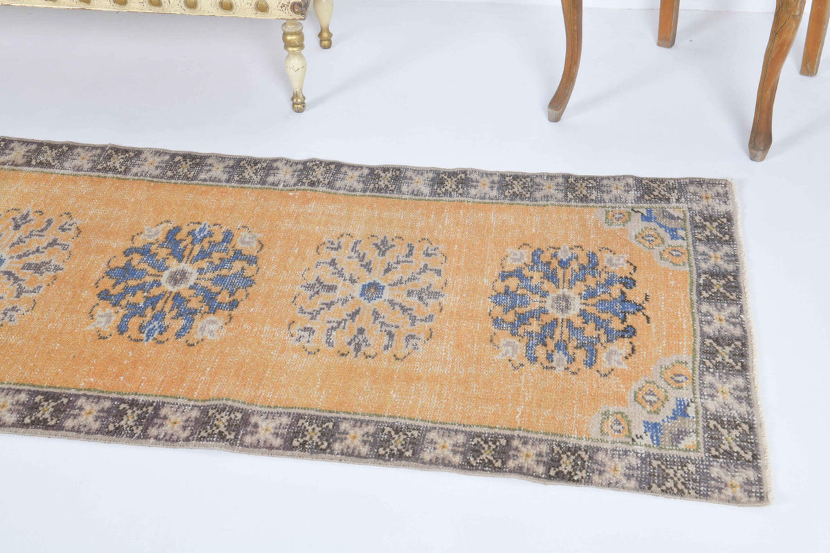 El yapımı vintage yolluk 76x307 cm oryantal desenli yün - kenar ve saçak detayı