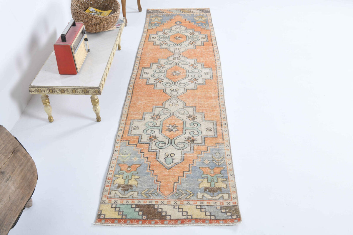 El yapımı vintage yolluk 71x272 cm oryantal desenli yün - detay görünümü