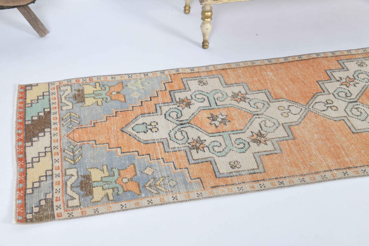 El yapımı vintage yolluk 71x272 cm oryantal desenli yün - kenar ve saçak detayı