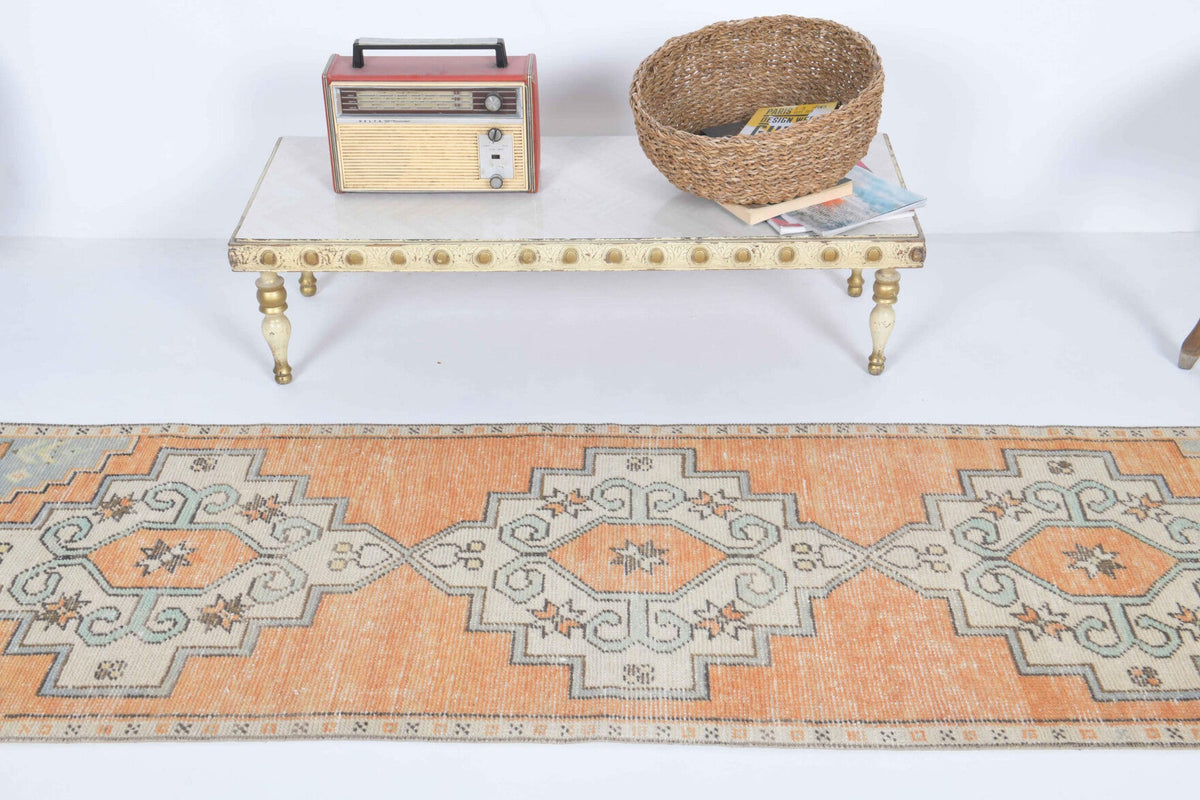 El yapımı vintage yolluk 71x272 cm oryantal desenli yün - yakın çekim doku detayı
