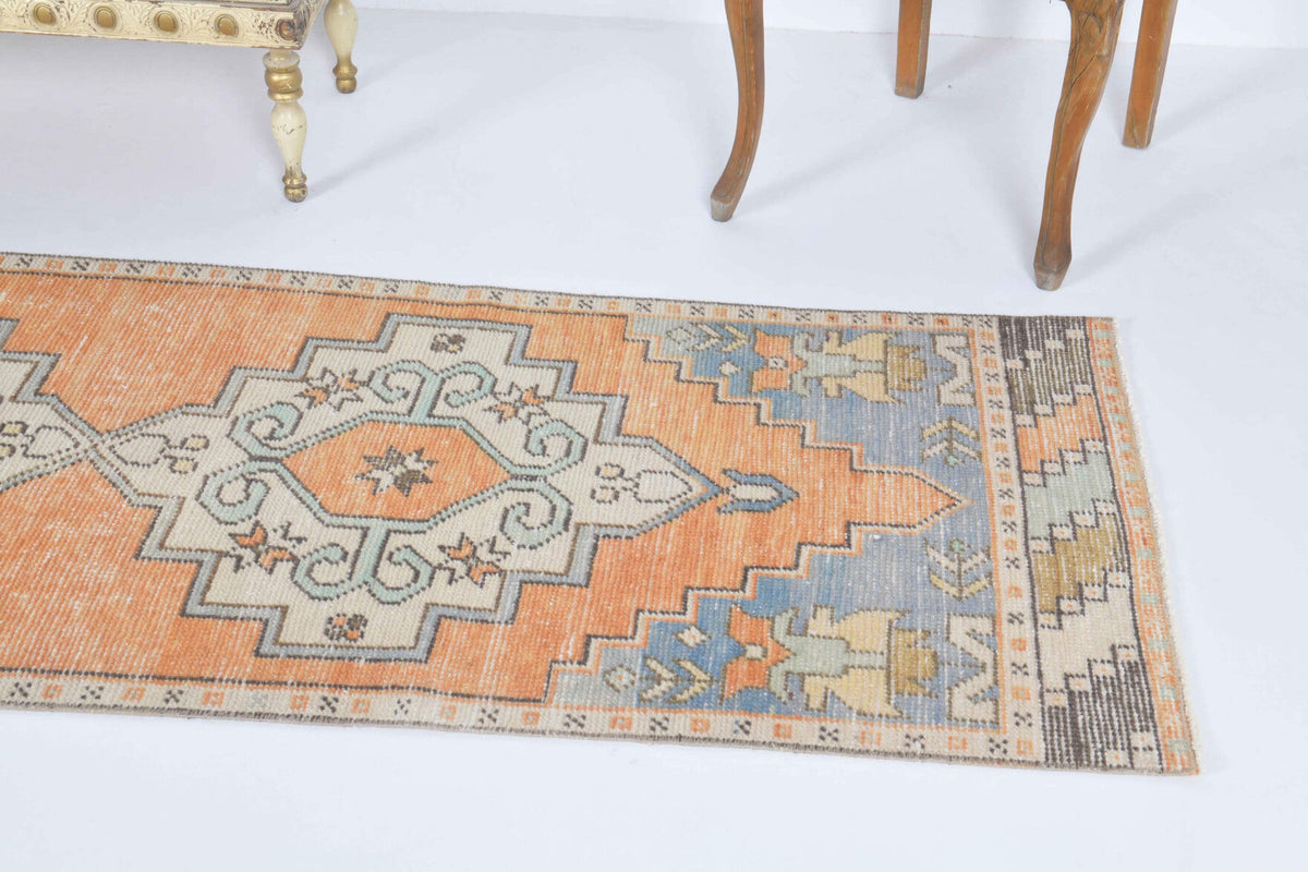 El yapımı vintage yolluk 71x272 cm oryantal desenli yün - desen detayı