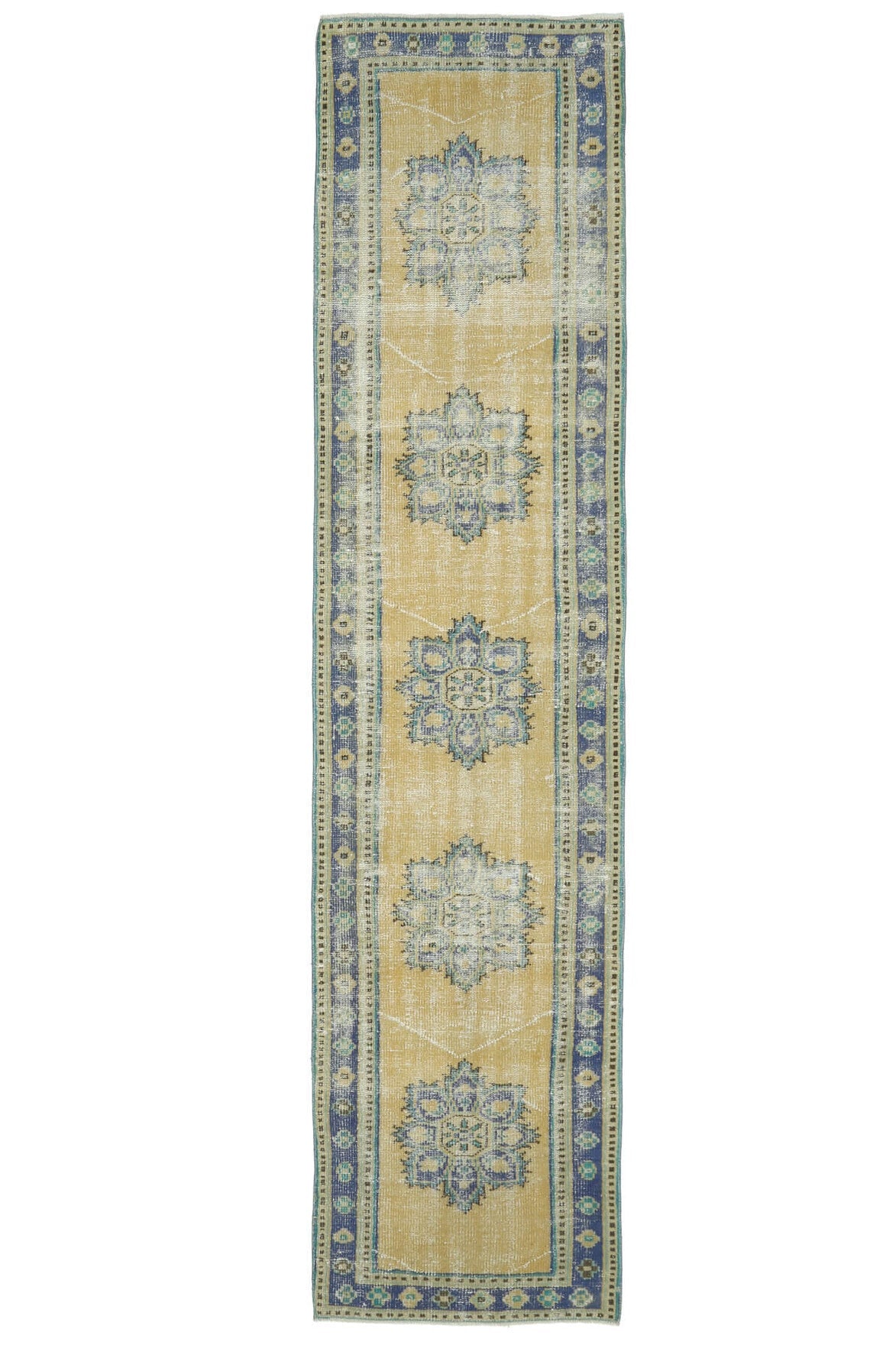 El yapımı vintage yolluk 79x340 cm oryantal desenli yün - üstten görünüm