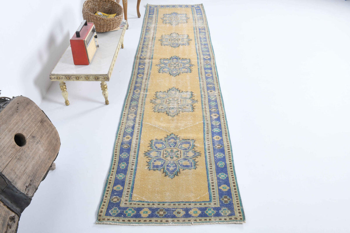 El yapımı vintage yolluk 79x340 cm oryantal desenli yün - detay görünümü