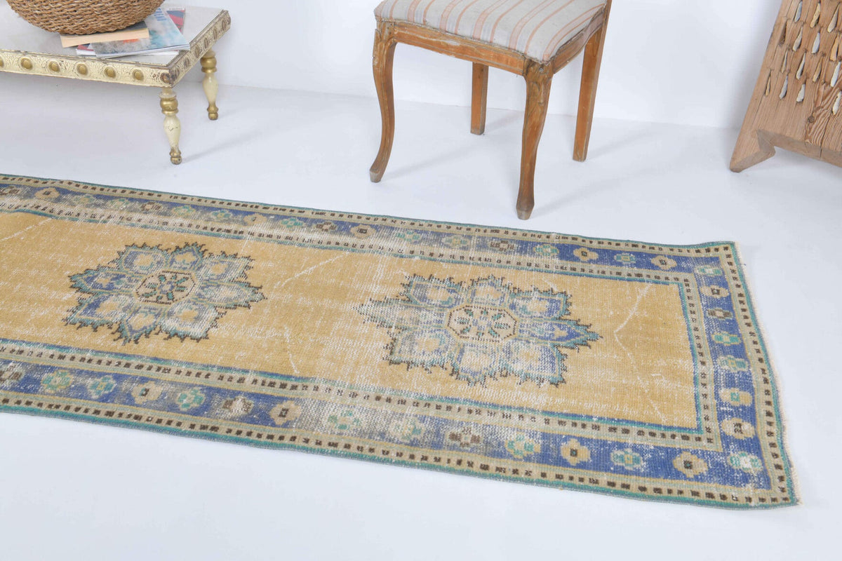 El yapımı vintage yolluk 79x340 cm oryantal desenli yün - kenar ve saçak detayı