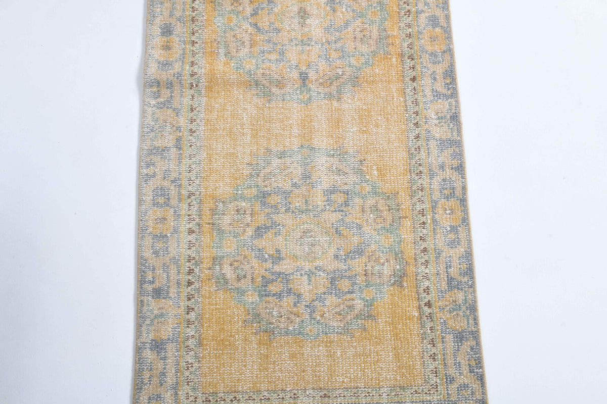 El yapımı vintage yolluk 71x340 cm oryantal desenli yün - kenar ve saçak detayı