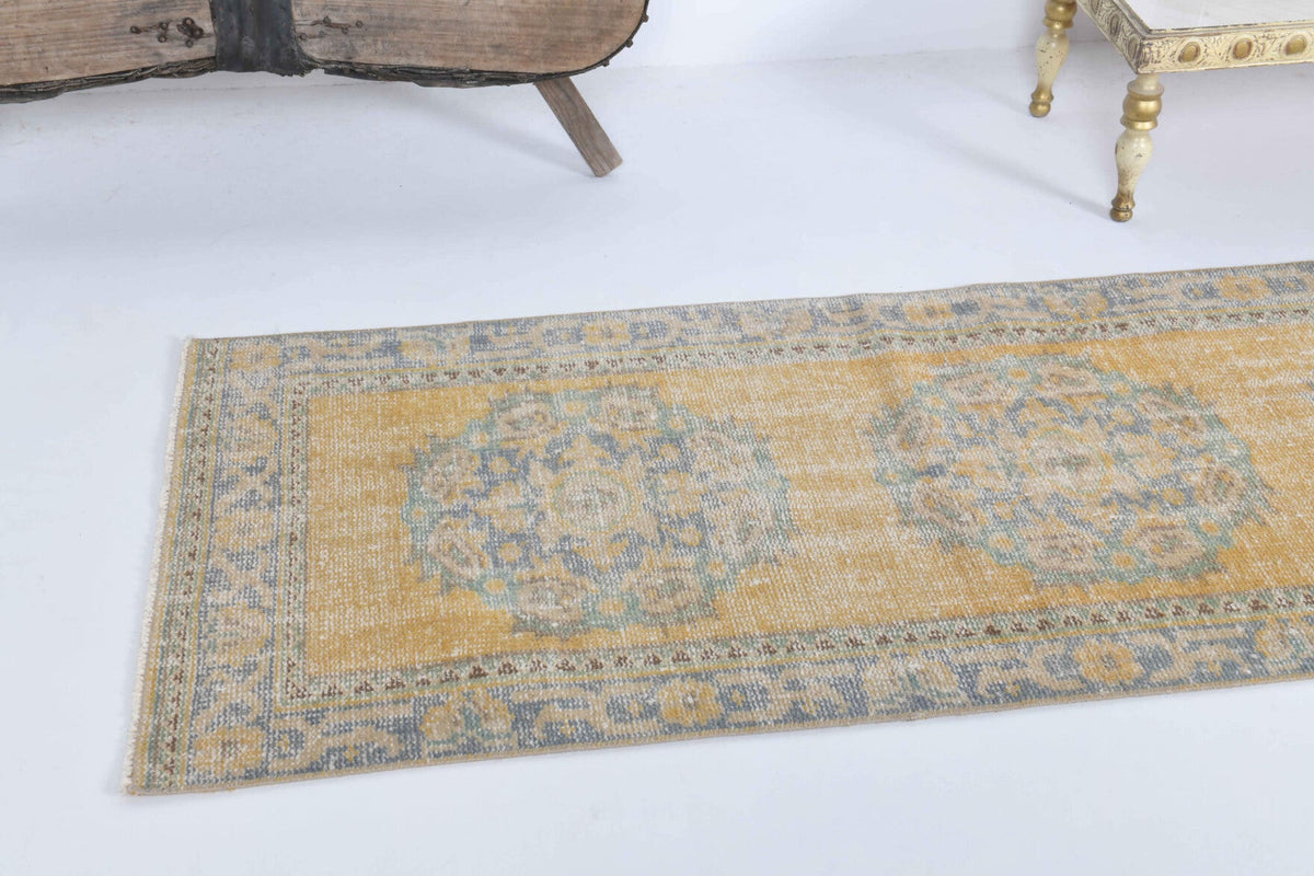 El yapımı vintage yolluk 71x340 cm oryantal desenli yün - üstten görünüm