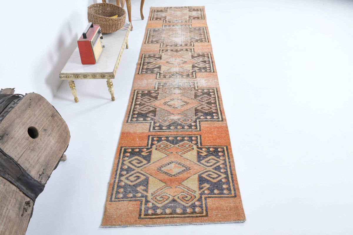 El yapımı vintage yolluk 76x351 cm oryantal desenli yün - detay görünümü