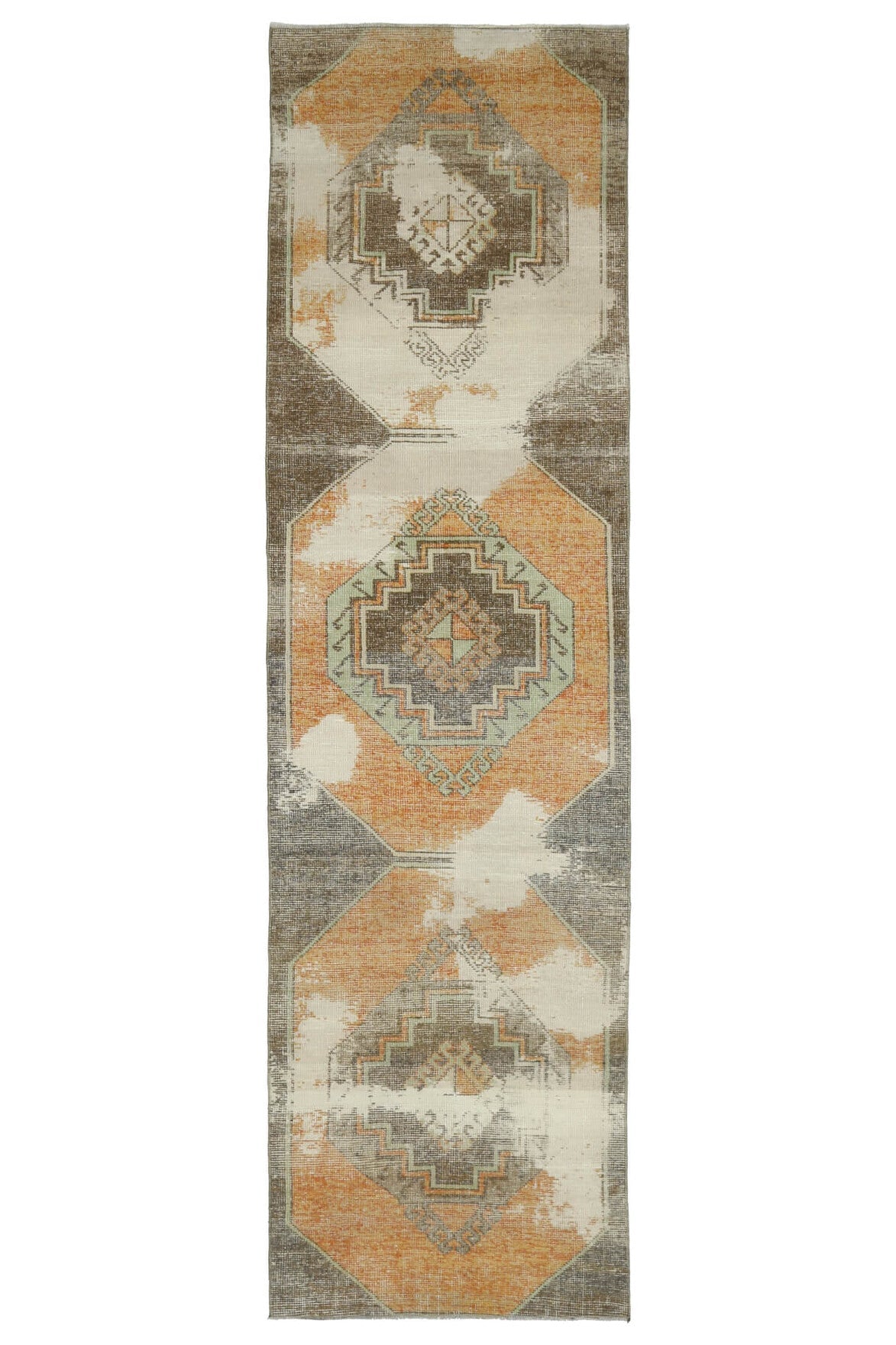 El yapımı vintage yolluk 89x323 cm geometrik desenli yün - farklı açıdan görünüm