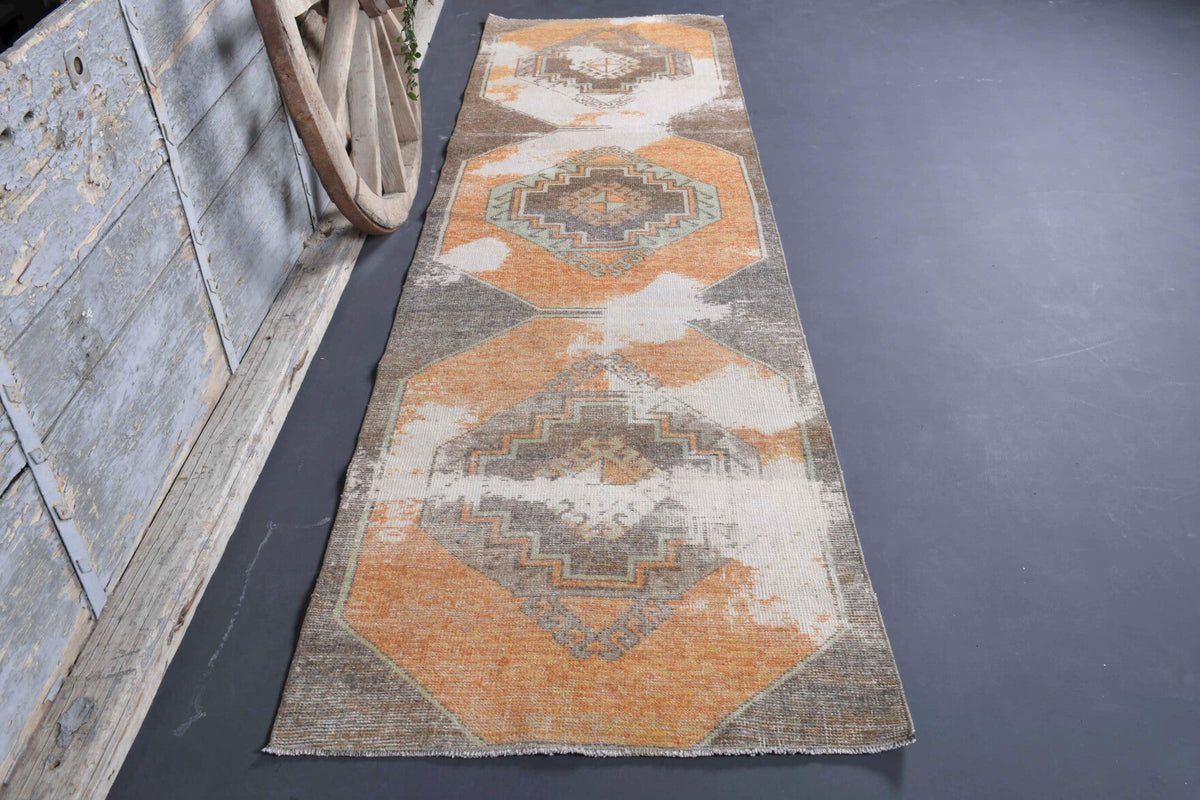 El yapımı vintage yolluk 89x323 cm geometrik desenli yün - detay görünümü
