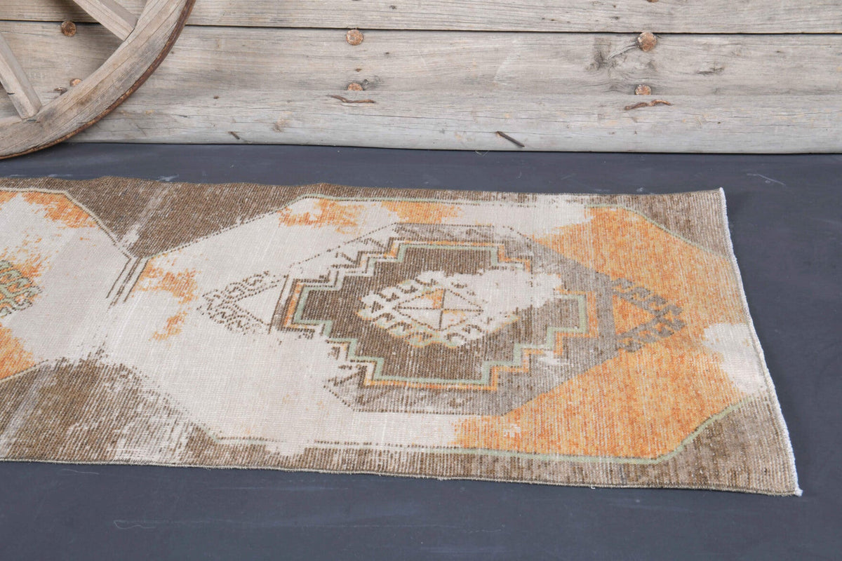 El yapımı vintage yolluk 89x323 cm geometrik desenli yün - desen detayı
