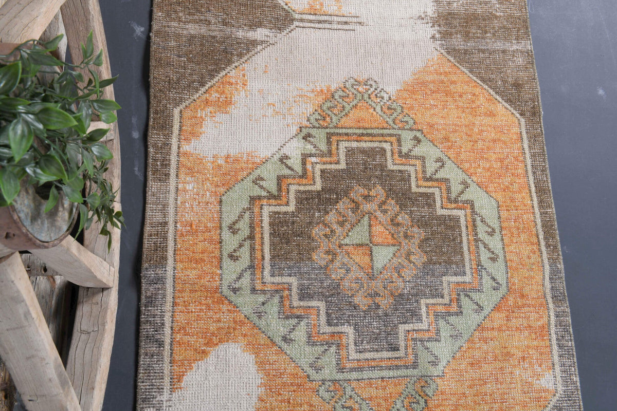 El yapımı vintage yolluk 89x323 cm geometrik desenli yün - mekan görünümü
