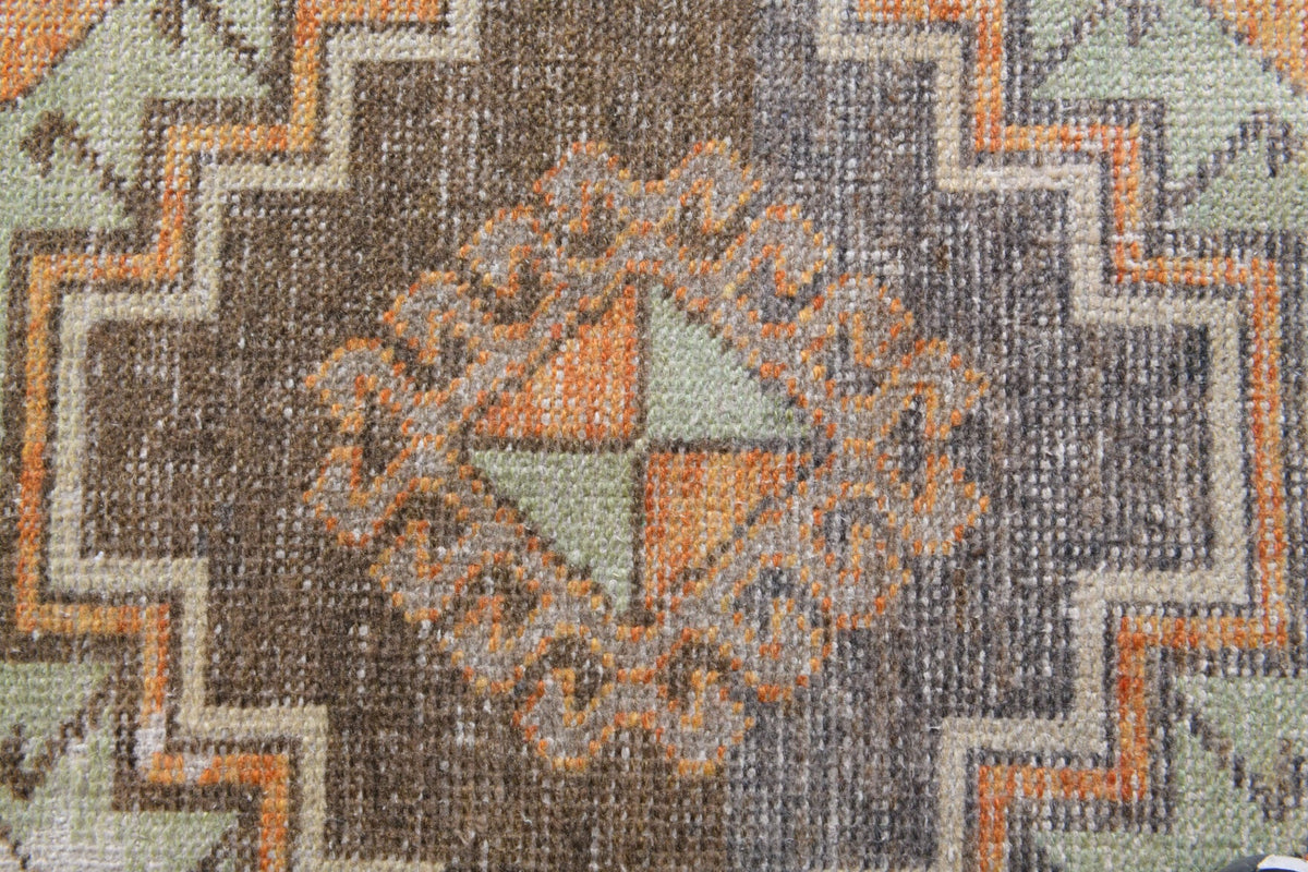 El yapımı vintage yolluk 89x323 cm geometrik desenli yün - üstten görünüm