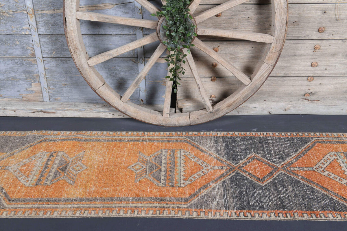 El yapımı vintage yolluk 64x229 cm oryantal desenli yün - kenar ve saçak detayı