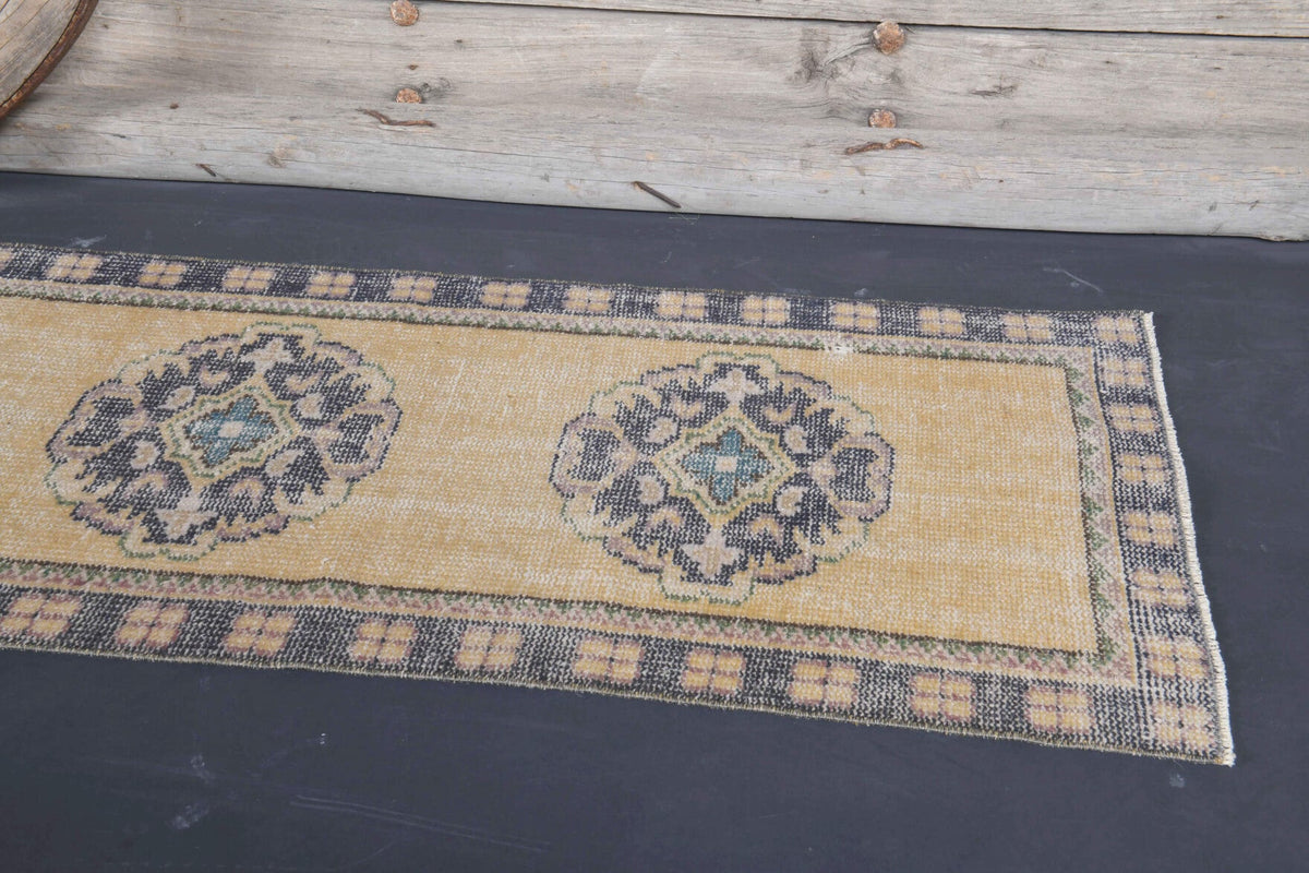 El yapımı vintage yolluk 89x356 cm oryantal desenli yün - desen detayı
