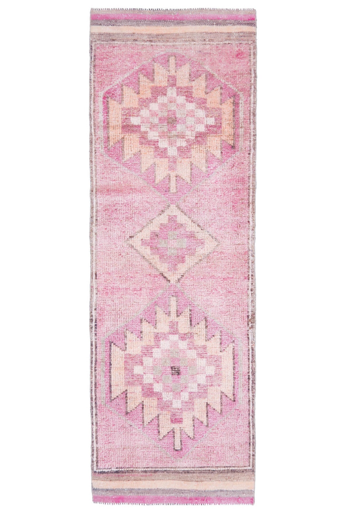 El yapımı vintage yolluk 91x287 cm geometrik desenli yün - açık alan görünümü